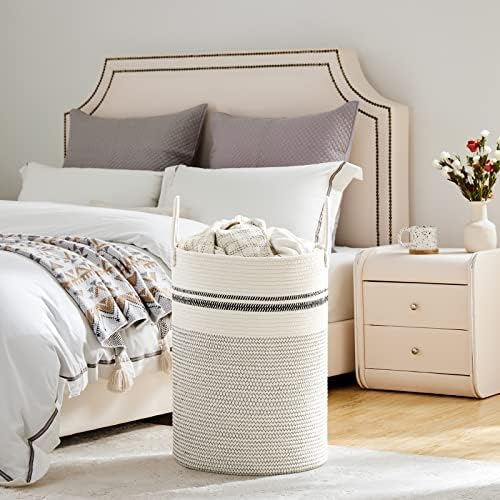 VIPOSCO 72L Tall Woven Laundry Basket Hamper, Stripe White - Image 4