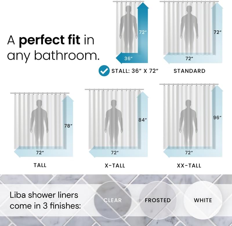 LiBa Shower Curtain PEVA 8G, 36x72 Inch Waterproof Frosted - Image 2