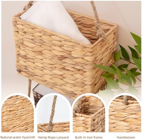 YAHUAN Water Hyacinth Hanging Basket 2-Tiered Woven Wicker Wall Basket Organizer - Image 5