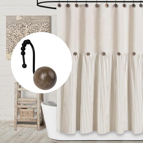 Sunlit Boho Wood Beads Decorative Shower Curtain Hooks, Shower Curtain Rings - Image 6