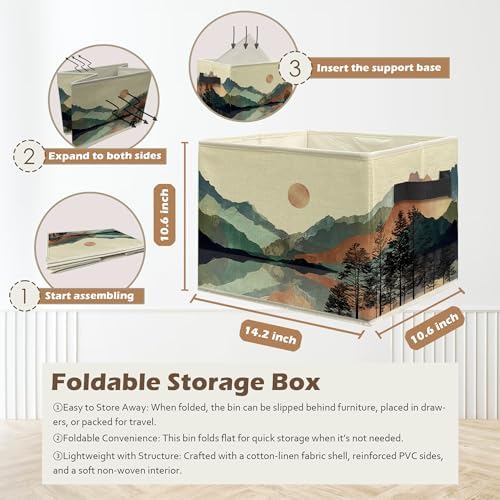 Boho Sun Mountain Forest Storage Box Bins, Mid Century Modern Abstract Boho - Image 3