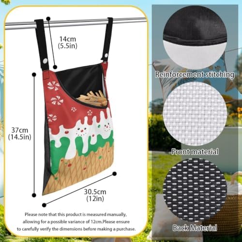 Christmas Ice Cream Clothespin Tote Bag, Durable Wide Opening Storage Peg Holder - Image 6