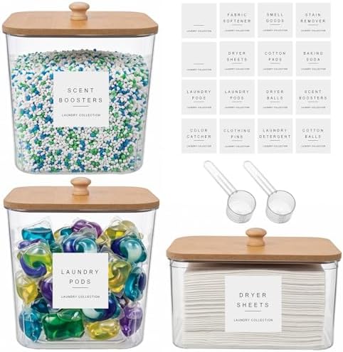 POLRAI 3 Pack Laundry Pod Containers and Dryer Sheet Holder, Laundry Room by POLRAI