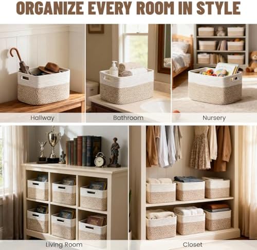 5 Pack Woven Storage Baskets, Decorative Storage Bins - Image 4