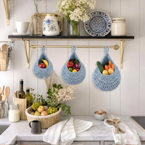 Honeydak 3 Hanging Baskets, Light Blue, Cotton Rope - Image 6