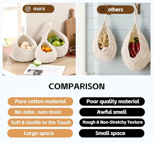 Hanging Storage Baskets Boho Decor Set of 3, Handmade Cotton Rope Wall-Mounted - Image 4
