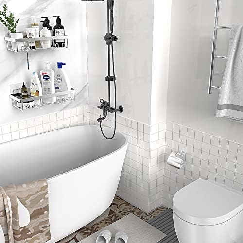 Moforoco Shower Caddy Shelf Organizer Rack, Self Adhesive Black Bathroom - Image 6