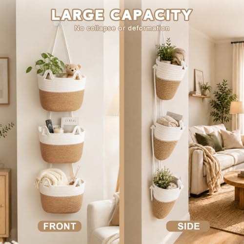 3 Tier Hanging Basket Over the Door | Wall-Mounted Braided Storage Bags - Image 4