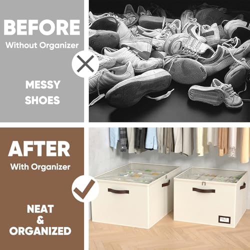 OIAHOMY 2 Pack Shoe Organizer for Closet, Large Foldable Shoe Storage Bins - Image 7