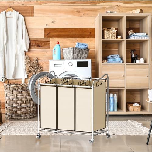 Simple Houseware Heavy Duty 3-Bag Laundry Sorter Rolling Cart - Image 5
