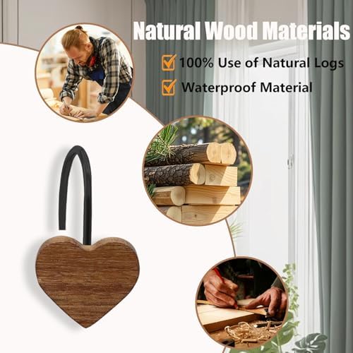 Shower Curtain Hooks, Wood Decorative Shower Curtain Rings, Modern Round Log - Image 2