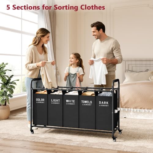 Tajsoon 5 Bag Laundry Sorter, 5 Section Laundry Hamper - Image 2