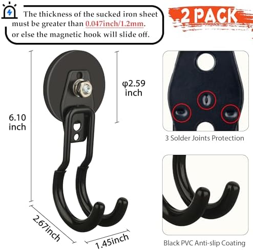 ULIBERMAGNET New Upgraded Garage Magnetic Hooks, 2 Pack Black Heavy Duty Large - Image 2
