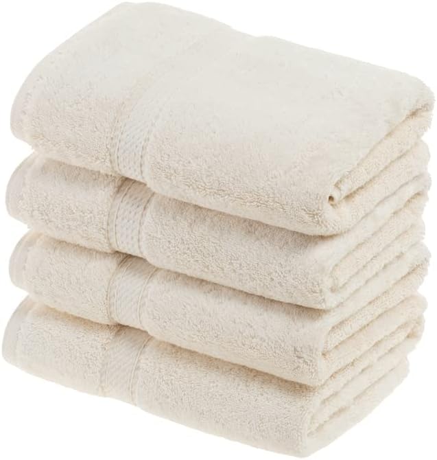 SUPERIOR Egyptian Cotton Plush & Absorbent, Hand Towel Set of 4, Cream | Quick by SUPERIOR