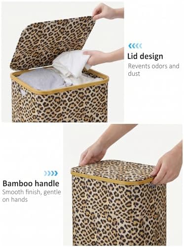 IEGrow Laundry Hamper with Lid, 110L Laundry Basket with Bag, Leopard Print - Image 5