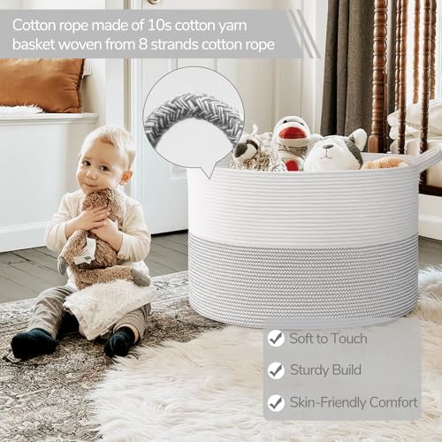 INDRESSME 115L Extra Large Woven Rope Blanket Basket Living Room - Image 3