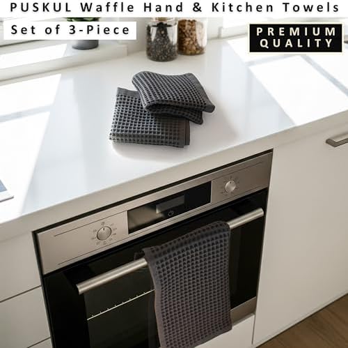 PÜSKÜL Natural 100% Turkish Cotton Waffle Hand and Kitchen Towels Set of 3 - Image 5