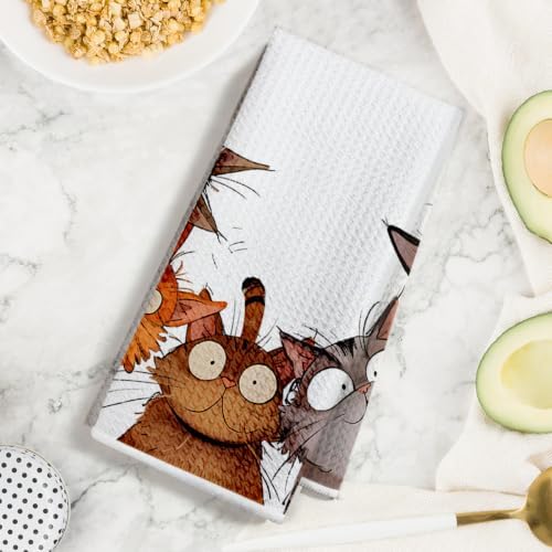 3 Pcs Cute Cat Kitchen Towels, Funny Cats Gifts Absorbent Hand Towels-02 - Image 3