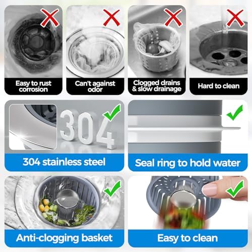 zaa 3 in 1 Kitchen Sink Stopper Strainer Basket Pop-Up Removable 2 Pack - Image 6