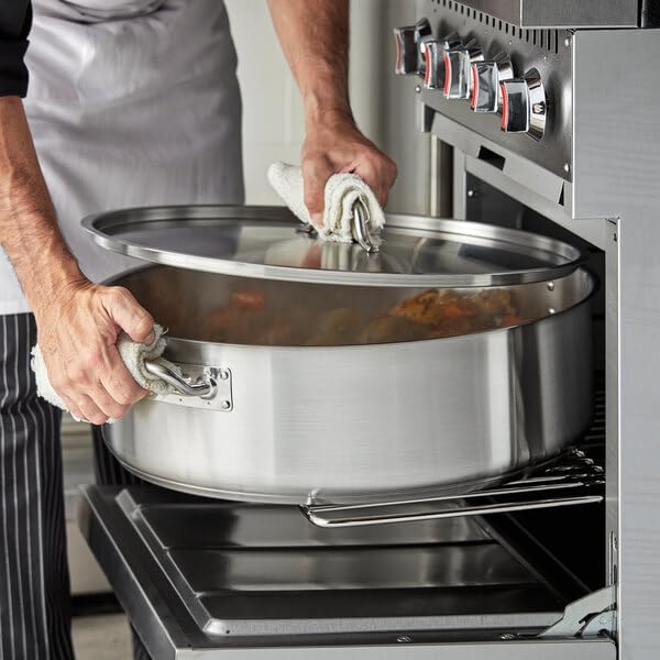 SS1 Series 30 Qt Stainless Steel Brazier with Cover, Aluminum-Clad Bottom, NSF Listed, Induction Ready, 19.75 Inch Diameter, 6 Inch Height, Commercial Grade