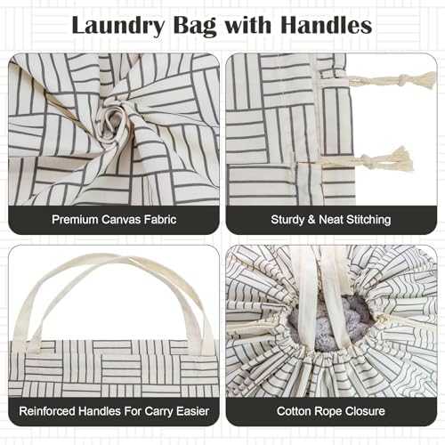 Canvas Laundry Bag with Handles & Drawstring, XL 33"Wx 35"H, Geometry Grid - Image 5