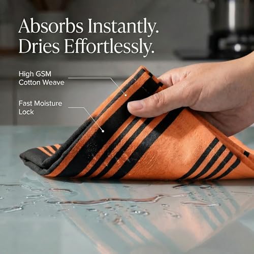 Urban Villa Kitchen Towels Cotton Dish Towels 20”x30” Orange Blk - Image 2