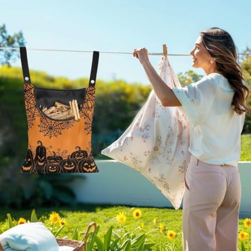 Halloween Pumpkin Clothespin Carrier Bag, Spiderweb Wide Opening Laundry - Image 2