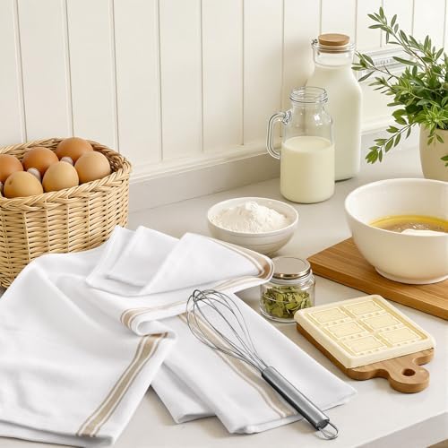Homaxy 100% Ring Spun Cotton Kitchen Towels 8 Pack, Khaki Stripe - Image 6