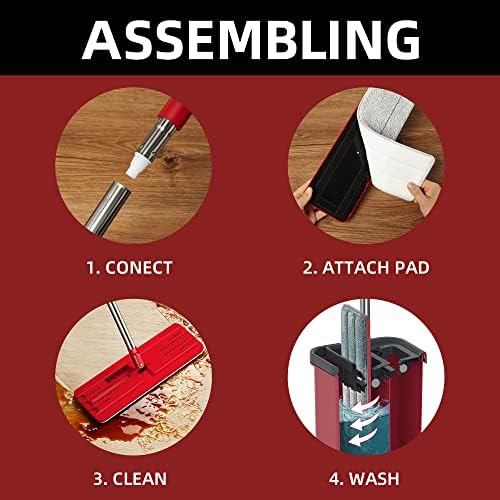 BOSHENG Mop and Bucket with Wringer Set, Flat Mop and Bucket, Squeeze Floor Mop - Image 5