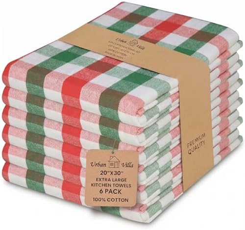 Urban Villa Kitchen Towels Cotton Dish Towels 20”x30”Red/Grn/Wht by CottonTrends