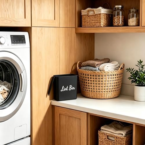 Magnetic Lint Bin with Lid for Laundry Room, Compact Plastic Dryer Lint Holder - Image 3