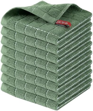 Homaxy 100% Cotton Terry Kitchen Dish Cloths, 8 Pack, Grass Green by Homaxy