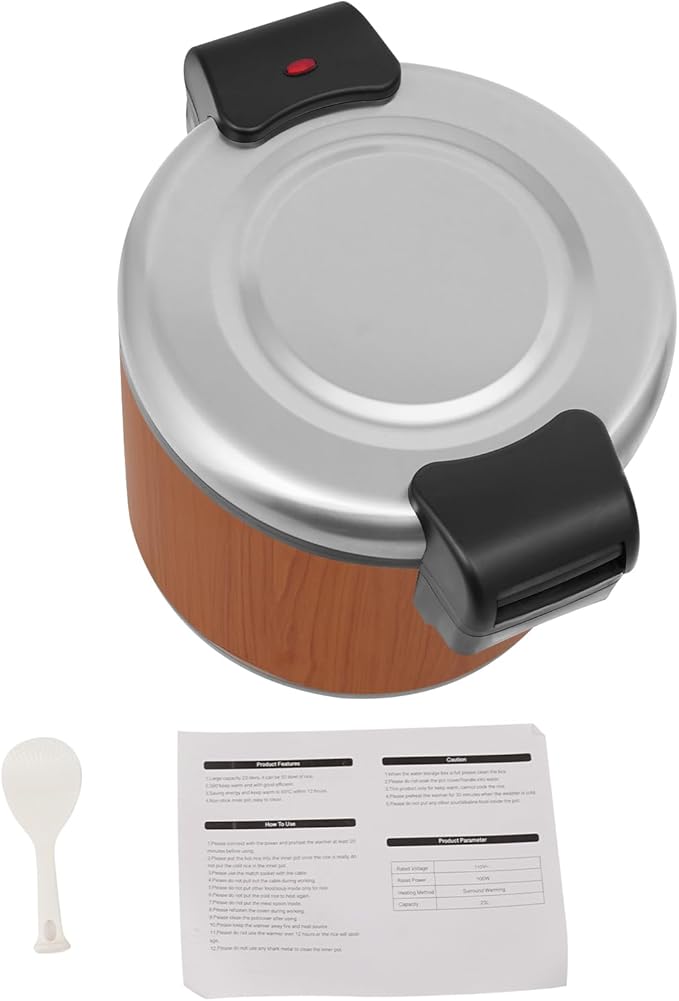 Commercial Rice Warmer, 110V 105W Large Stainless Steel Rice Cooker Warmer (Not a Cooker) 23L/ 6.08Gal Adjustable Temperature Warmers w/Non-Stick Inner Pot for Restaurants (Brown)