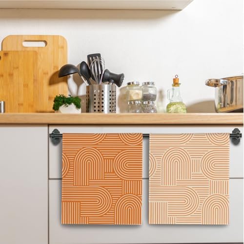 Abstract Boho Orange Kitchen Towels, Minimalist Contemporary Dish Tea Towels - Image 3