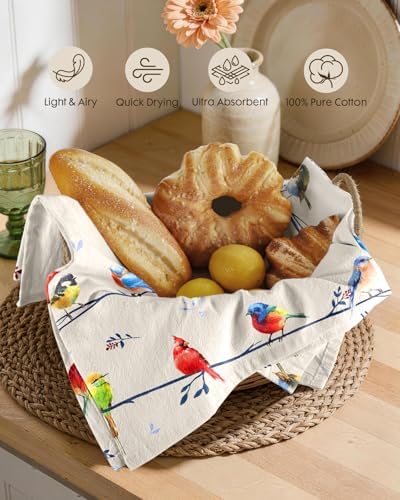 Miss Adola 150GSM Flour Sack Kitchen Towels Set of 2, Watercolor Bird - Image 2