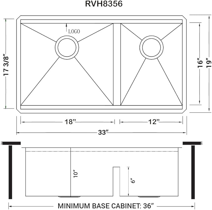 Ruvati 33-inch Workstation 60/40 Double Bowl Undermount 16 Gauge Stainless Steel Ledge Kitchen Sink - RVH8356