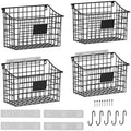 Wall Basket with Label Plate & 5 S-Hooks –4 Pack Hanging Wire Basket by X-cosrack