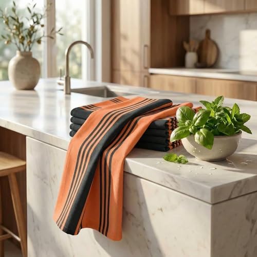Urban Villa Kitchen Towels Cotton Dish Towels 20”x30” Orange Blk - Image 6