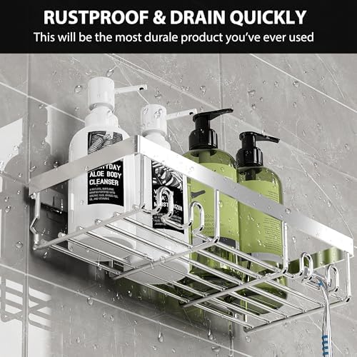 Moforoco Shower Caddy Shelf Organizer Rack, Self Adhesive Black Bathroom - Image 3