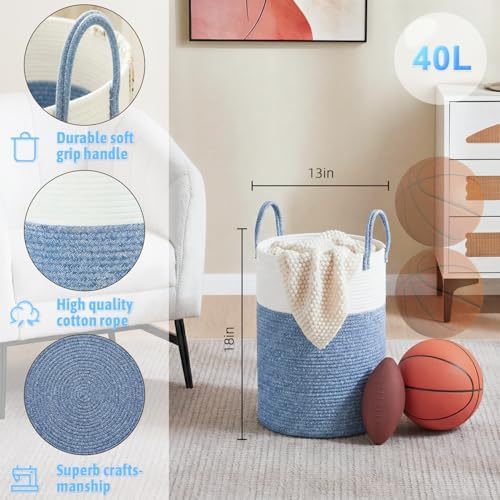 Laundry Basket, Woven Cotton Rope Laundry Hamper, 40L - Image 6