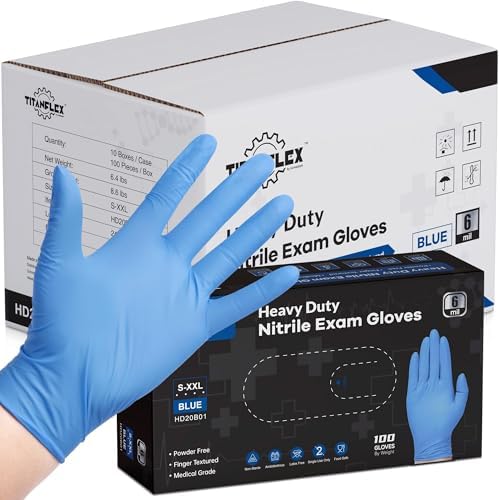 TitanFlex Nitrile Exam Gloves, Heavy Duty Nitrile Gloves, Mechanic Disposable by TitanFlexDisposableGloves