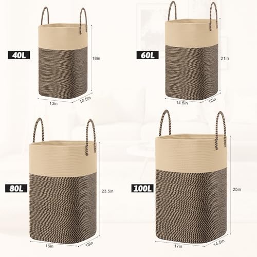Artfeel Laundry Basket, Woven Cotton Rope Laundry Hamper, 80L Versatile Storage - Image 3