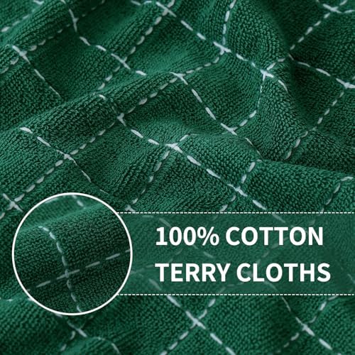Kitinjoy 100% Cotton Terry Kitchen Dish Cloths, Dark Green - Image 2