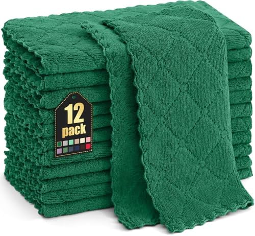 Homaxy 12 Pack Super Soft & Absorbent Dish Cloths, Dark Green by Homaxy