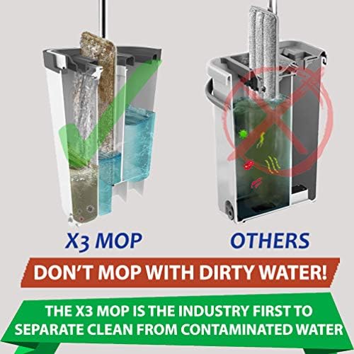 X3 Mop, Separates Dirty and Clean Water, 3-Chamber Design, Flat Mop and Bucket - Image 2