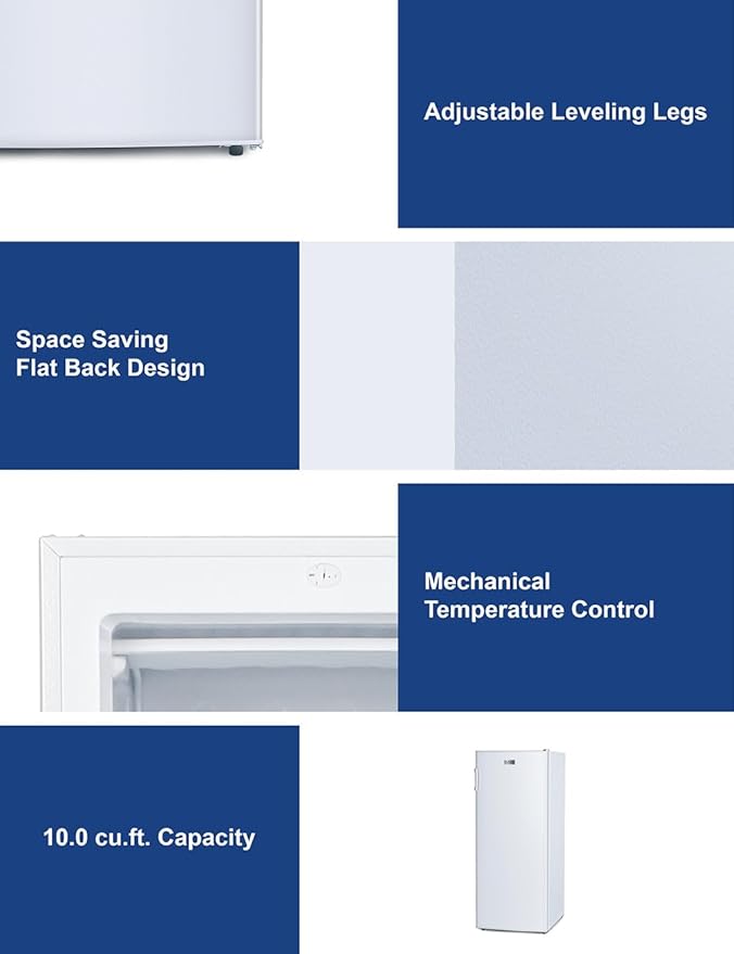 BLACK+DECKER 10 Cu. Ft. Upright Freezer, Stand Up Freezer with Mechanical Temperature Control, Freezer Upright with 3 Shelves and 4 Door Bins, Manual Defrost, R600a Refrigerant, BUF1000LW, White