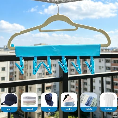 Mini Clothespins Travel Hangers 3-Pack Solid Blue, Foldable Portable Clothes - Image 2