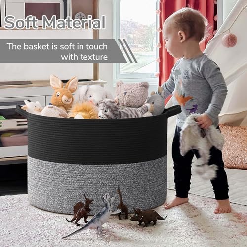 INDRESSME 115L Extra Large Woven Rope Blanket Basket Living Room Black Grey - Image 6