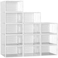 Shoe Boxes, 12 Pack Clear Plastic Stackable Shoe Storage Boxes Fit US Size 10 by VGOBLO