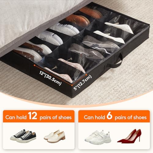 Lifewit Under Bed Shoe Storage Organizer 2 Pack, 4.3 Inches Profile Fabric - Image 4